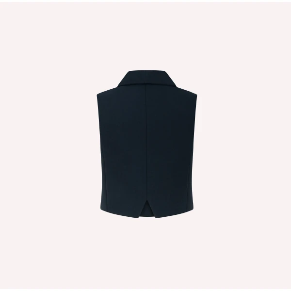Dice Kayek Embroidered Vest with Crystal Embellishments in Navy | Vests | Coveti