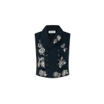 Dice Kayek Embroidered Vest with Crystal Embellishments in Navy | Vests | Coveti
