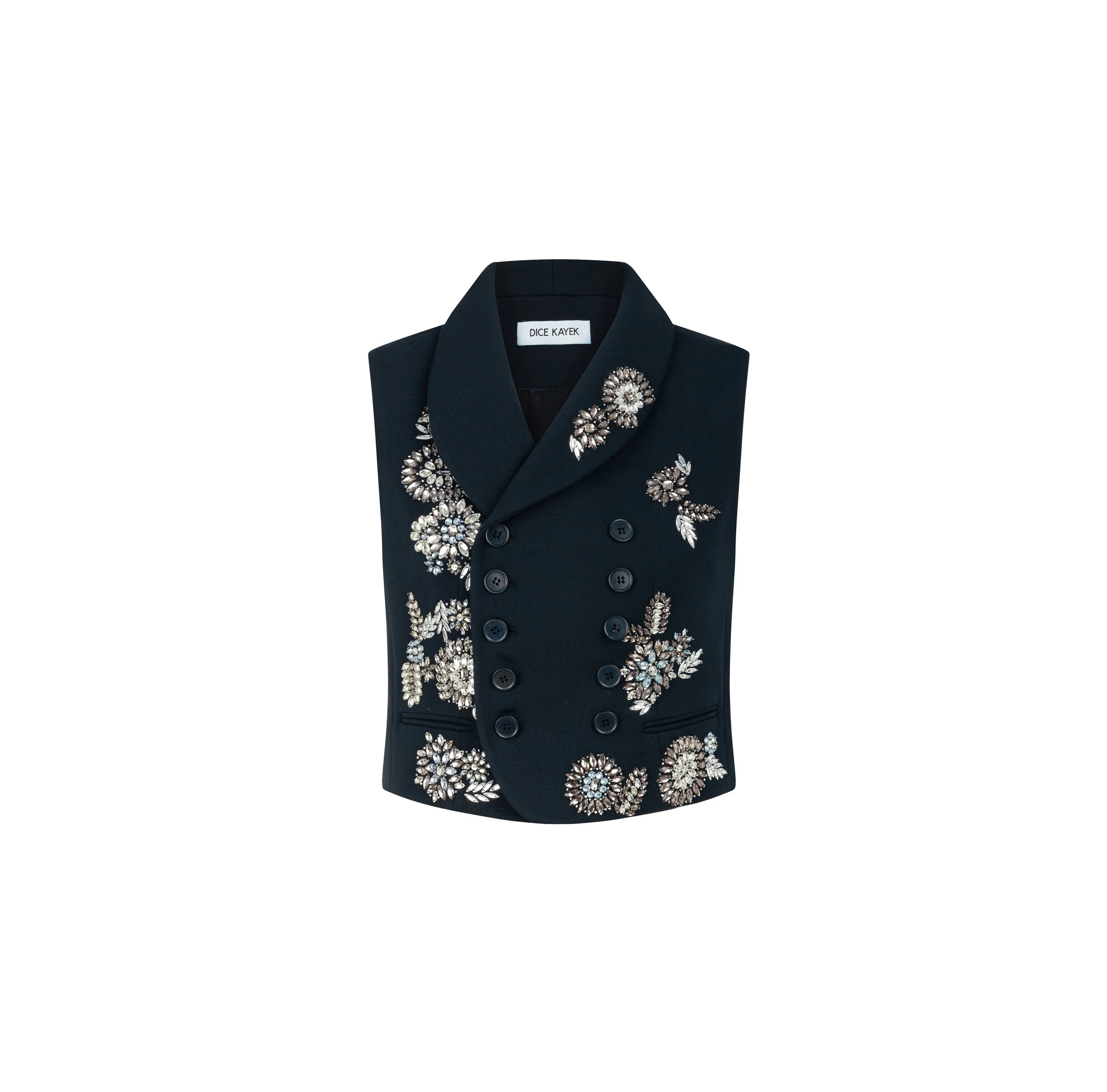 Dice Kayek Embroidered Vest with Crystal Embellishments in Navy Dice Kayek Embroidered Vest with Crystal Embellishments in Navy | Vests | Coveti