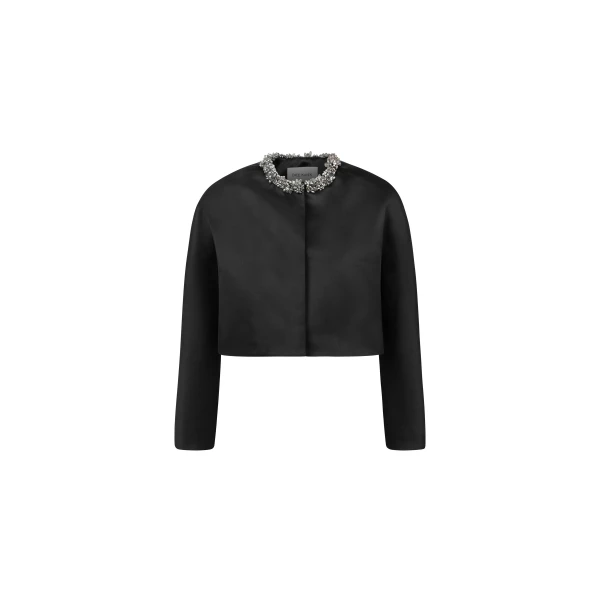 Dice Kayek Evening Jacket with Embellished Collar in Black | Jackets | Coveti
