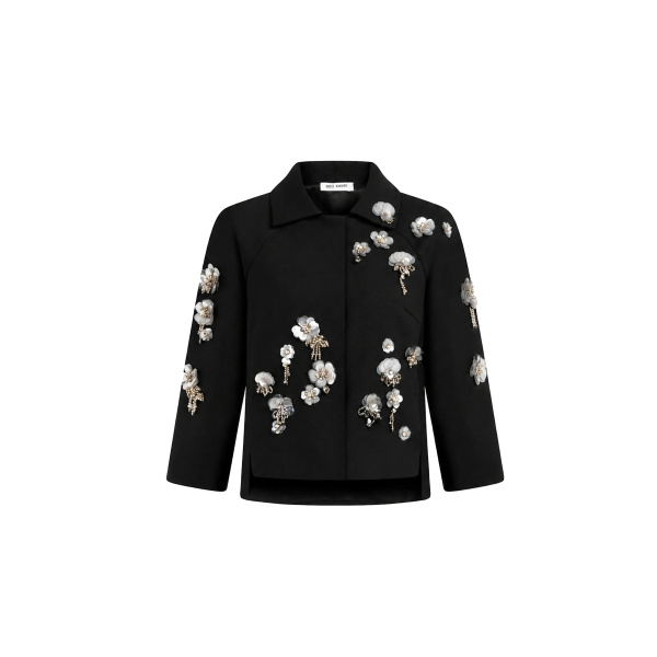 Dice Kayek Floral Embellished Cropped Jacket in Black | Jackets | Coveti