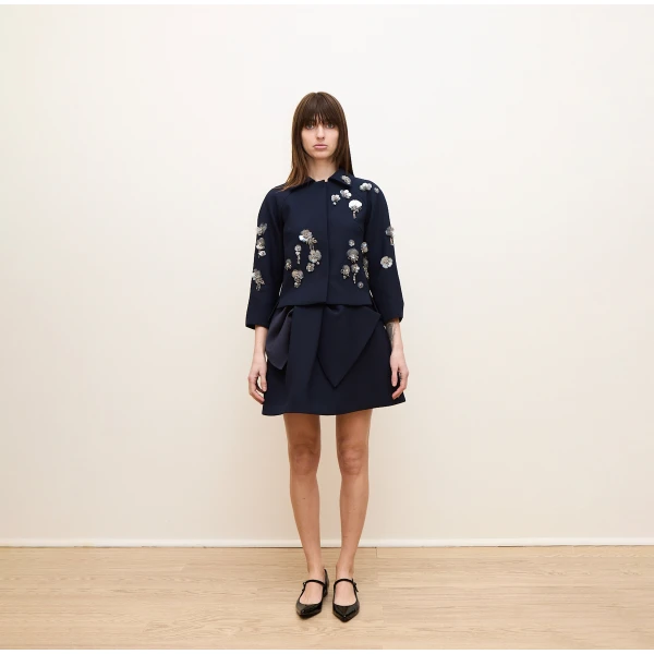 Dice Kayek Floral Embellished Cropped Jacket in Navy | Jackets | Coveti