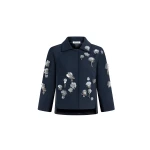 Dice Kayek Floral Embellished Cropped Jacket in Navy | Jackets | Coveti