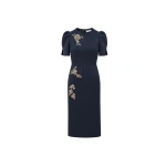 Dice Kayek Floral Embellished Midi Dress in Navy | Midi Dresses | Coveti