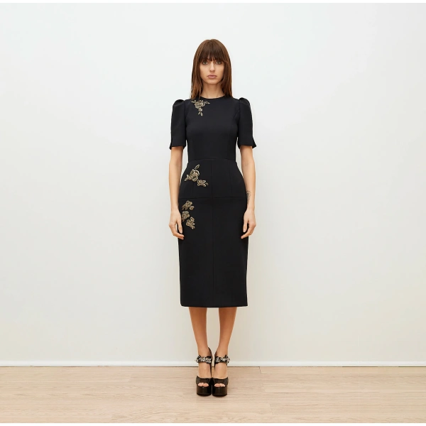 Dice Kayek Floral Embellished Midi Dress in Navy | Midi Dresses | Coveti