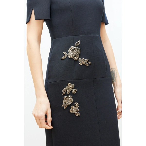 Dice Kayek Floral Embellished Midi Dress in Navy | Midi Dresses | Coveti