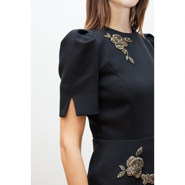 Dice Kayek Floral Embellished Midi Dress in Navy | Midi Dresses | Coveti