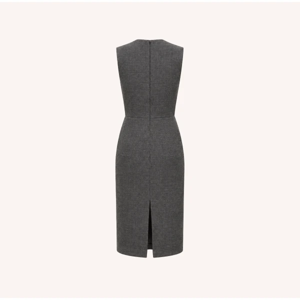 Dice Kayek Floral Embellished Wool Midi Dress in Grey Melange | Midi Dresses | Coveti