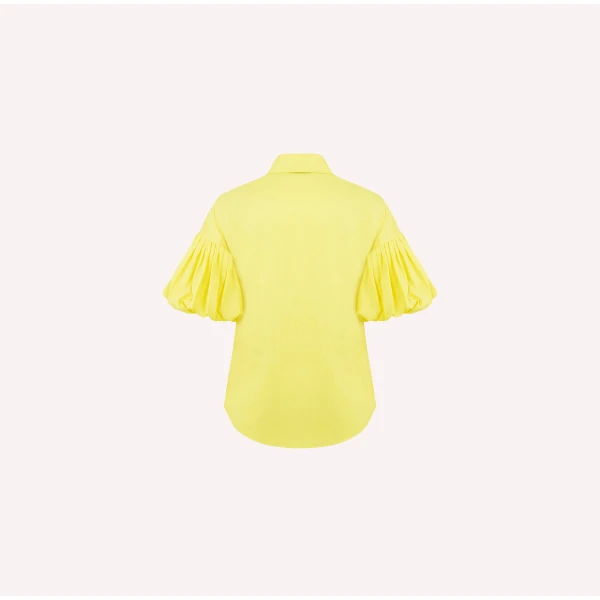 Dice Kayek Floral Embroidered Cotton Poplin Shirt in Yellow | Shirts | Coveti