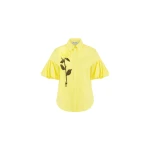Dice Kayek Floral Embroidered Cotton Poplin Shirt in Yellow | Shirts | Coveti
