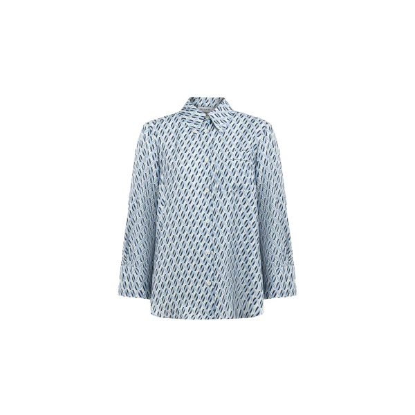 Dice Kayek Geometric Print Silk Twill Shirt in Blue Geometric | Shirts | Coveti