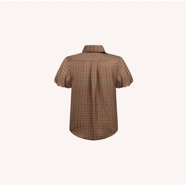 Dice Kayek Gingham Silk Blouse with Fringed Neck Tie in Beige Vichy | Blouse | Coveti