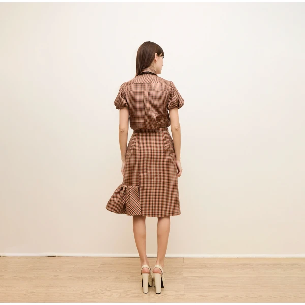 Dice Kayek Gingham Wool Midi Skirt in Beige Vichy | Midi Skirts | Coveti