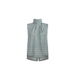 Dice Kayek Green Houndstooth Sleeveless High-Neck Silk Shirt | Sleeveless | Coveti