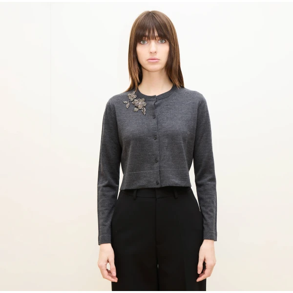 Dice Kayek Grey Crystal-Embellished Wool Cardigan | Cardigan | Coveti