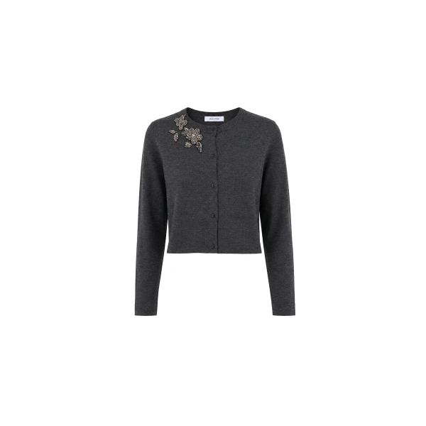 Dice Kayek Grey Crystal-Embellished Wool Cardigan | Cardigan | Coveti