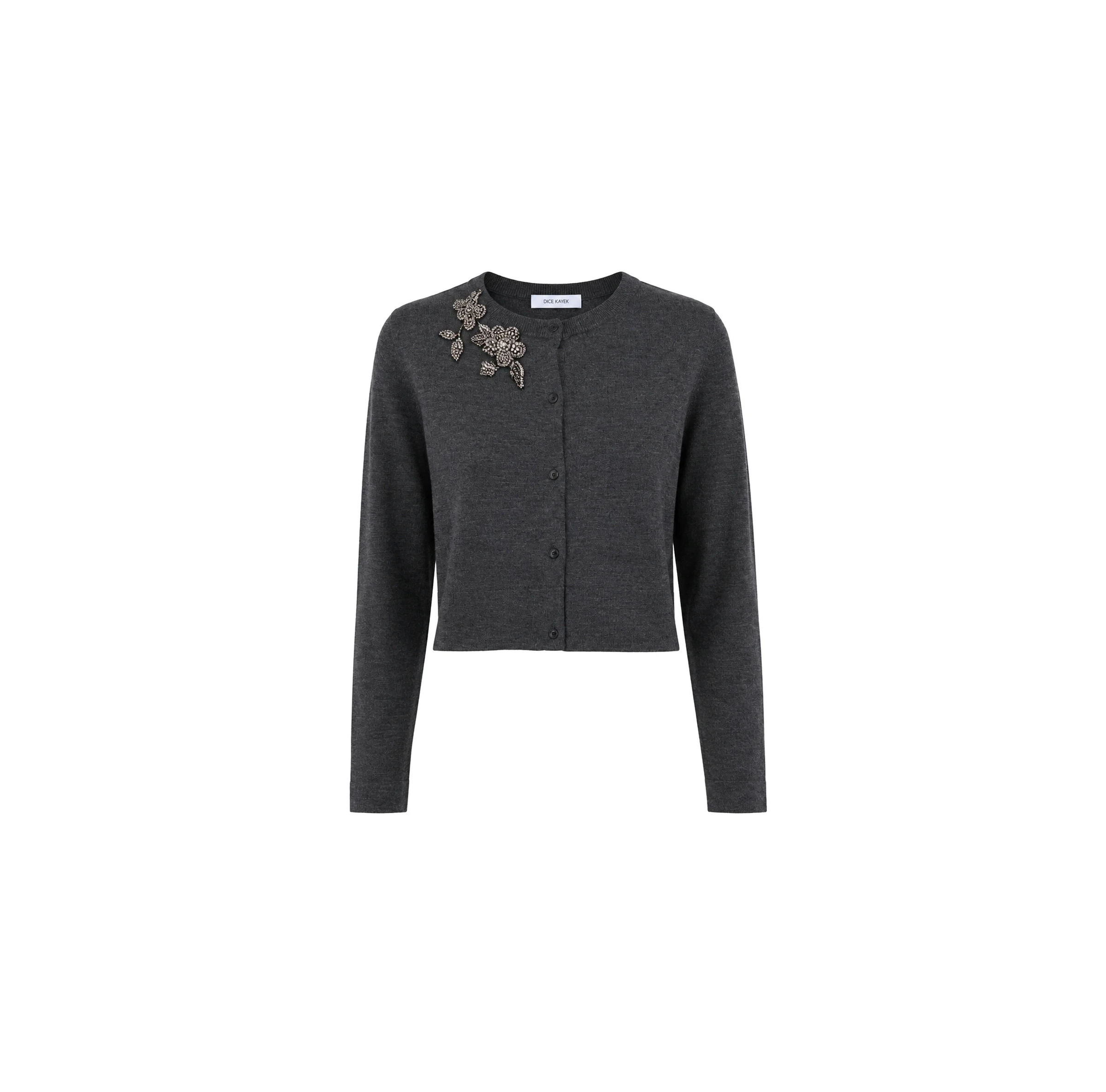 Dice Kayek Grey Crystal-Embellished Wool Cardigan Dice Kayek Grey Crystal-Embellished Wool Cardigan | Cardigan | Coveti