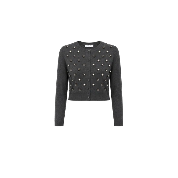 Dice Kayek Grey Embellished Wool Cardigan | Cardigan | Coveti