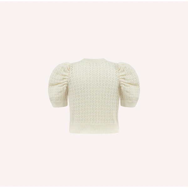 Dice Kayek Knit Sweater with Puff Sleeves in Off White | Sweaters | Coveti