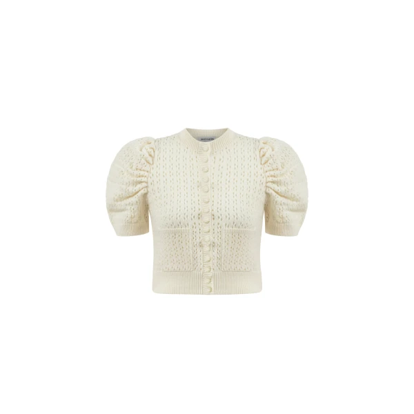 Knit Sweater with Puff Sleeves in Off White