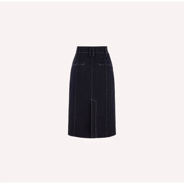 Dice Kayek Midi Pencil Skirt with Contrast Stitching in Indigo | Pencil Skirts | Coveti