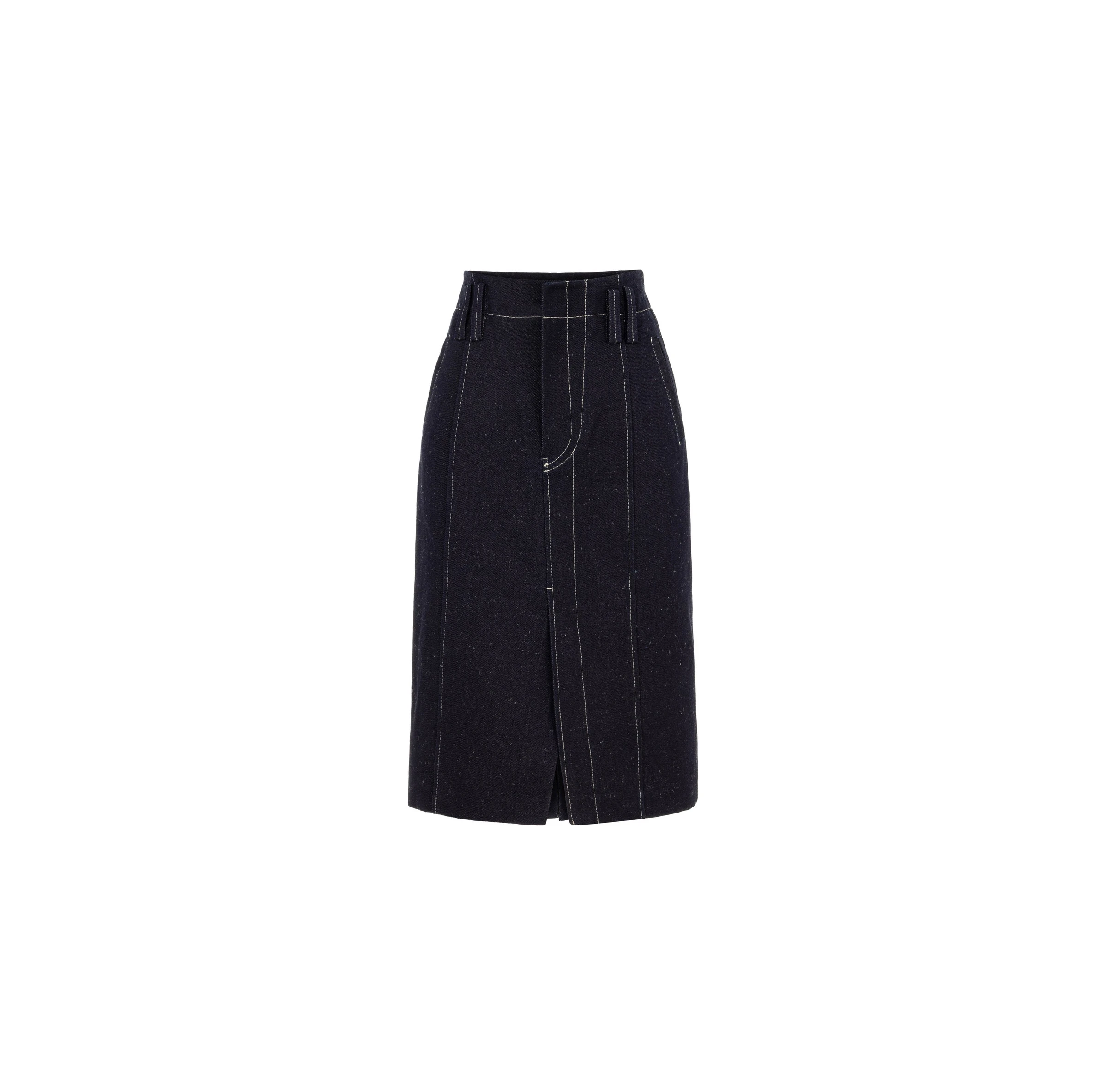 Dice Kayek Midi Pencil Skirt with Contrast Stitching in Indigo Dice Kayek Midi Pencil Skirt with Contrast Stitching in Indigo | Pencil Skirts | Coveti