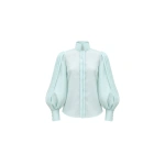 Dice Kayek Mint Green Sculptural Balloon Sleeve Blouse | Blouse | Coveti