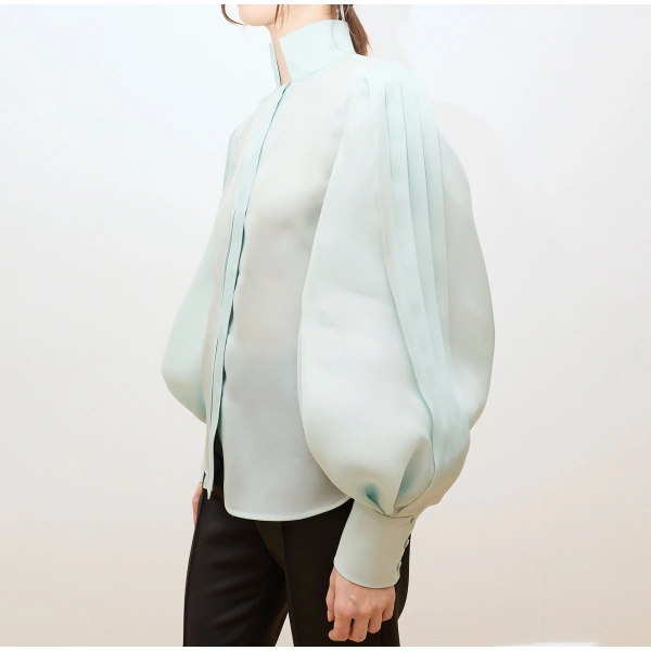 Dice Kayek Mint Green Sculptural Balloon Sleeve Blouse | Blouse | Coveti