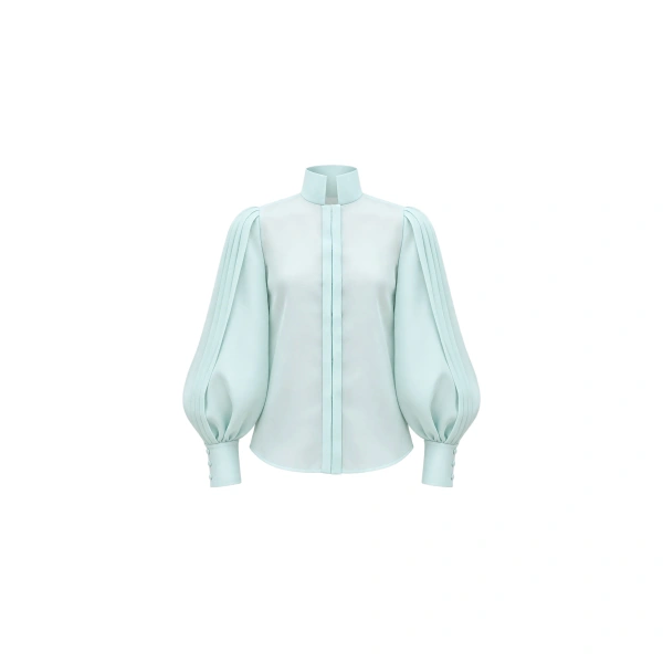 Mint Green Sculptural Balloon Sleeve Blouse
