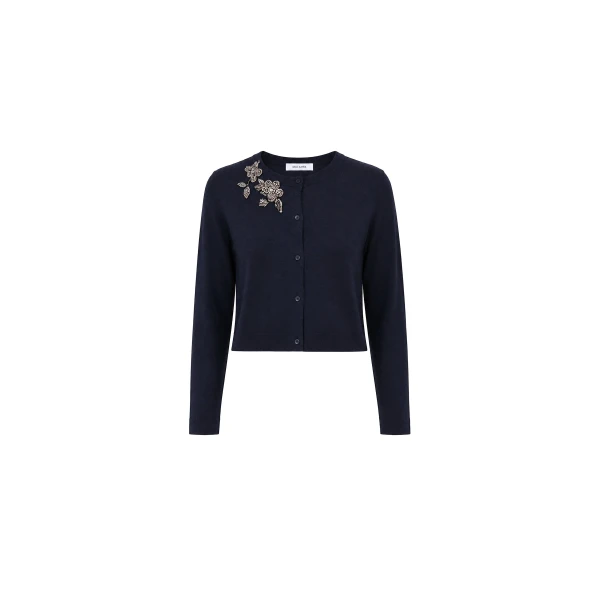 Dice Kayek Navy Crystal-Embellished Wool Cardigan | Cardigan | Coveti