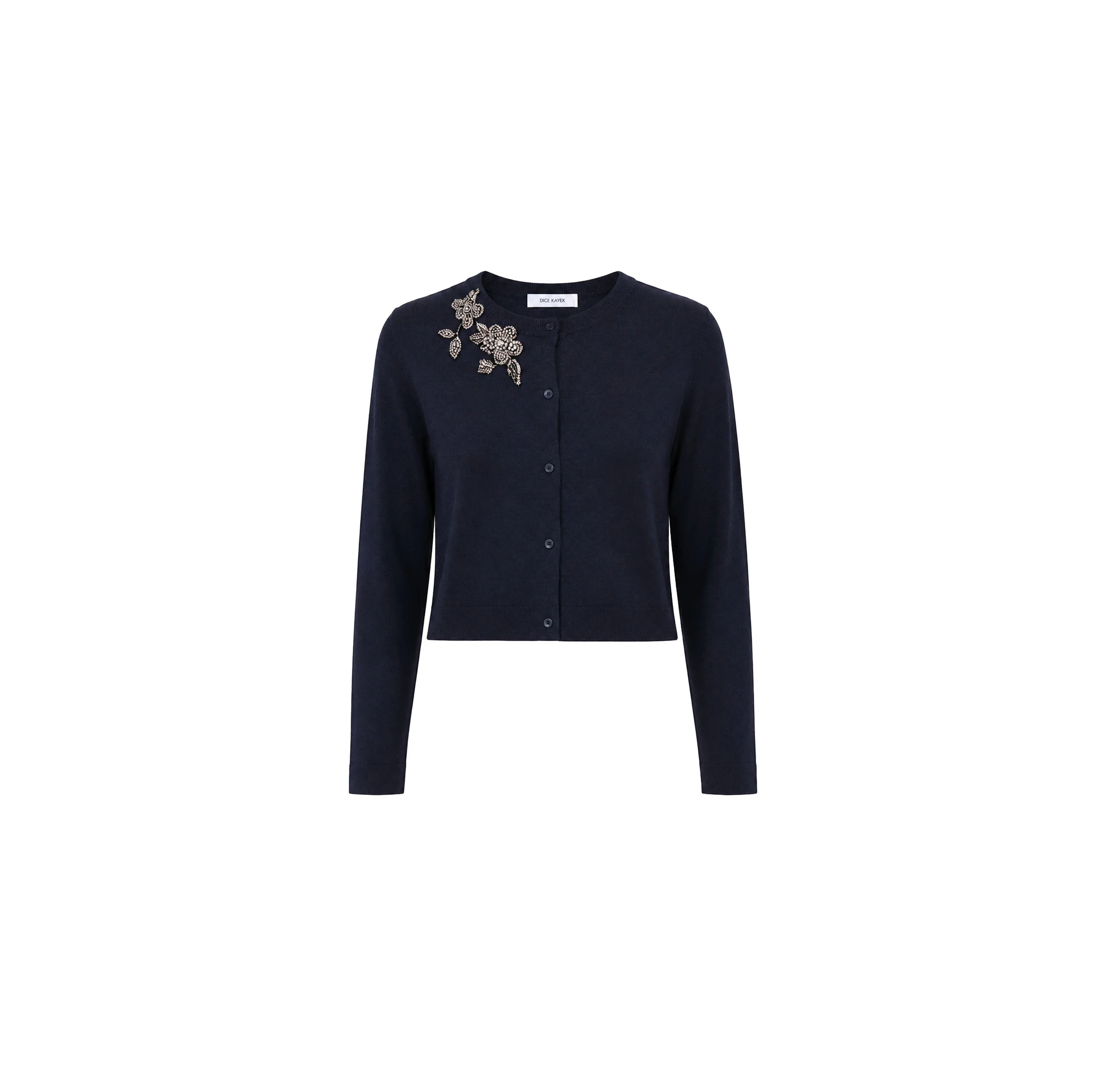 Dice Kayek Navy Crystal-Embellished Wool Cardigan Dice Kayek Navy Crystal-Embellished Wool Cardigan | Cardigan | Coveti
