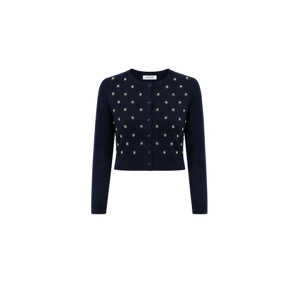 Dice Kayek Navy Embellished Wool Cardigan | Cardigan | Coveti