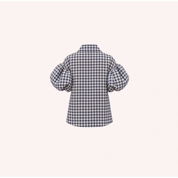 Dice Kayek Navy Gingham Bow-Tie Blouse | Blouse | Coveti