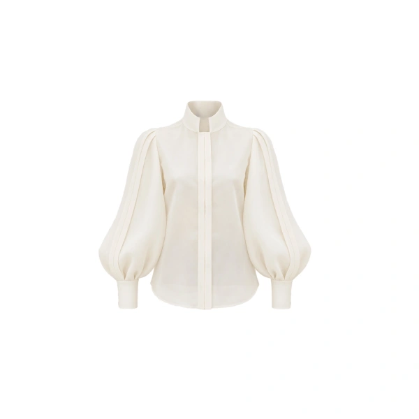 Off White Sculptural Balloon Sleeve Blouse