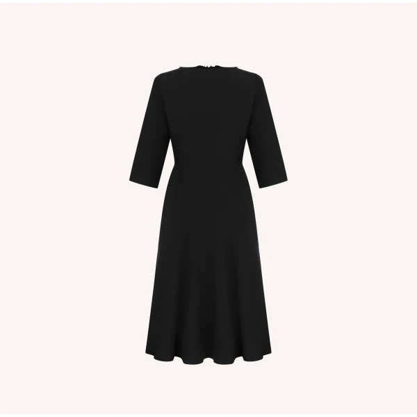 Dice Kayek Pearl Button Black Midi Dress with Embroidered Collar | Midi Dresses | Coveti
