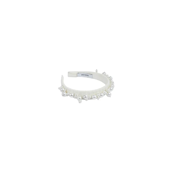 Dice Kayek Pearl Embroidered Headband in White | Hair Accessories | Coveti