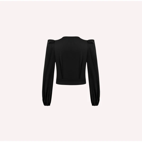 Dice Kayek Pleated Chiffon Blouse in Black | Blouse | Coveti