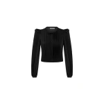 Dice Kayek Pleated Chiffon Blouse in Black | Blouse | Coveti