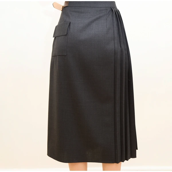 Dice Kayek Pleated Wool Midi Skirt Belt Detail in Anthracite | Pleated Skirts | Coveti