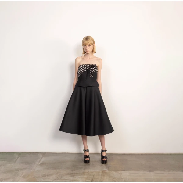 Dice Kayek Polka Dot Bow Detail Strapless Bustier Top in Black | Sleeveless | Coveti