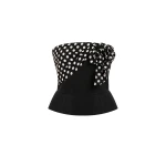 Dice Kayek Polka Dot Bow Detail Strapless Bustier Top in Black | Sleeveless | Coveti