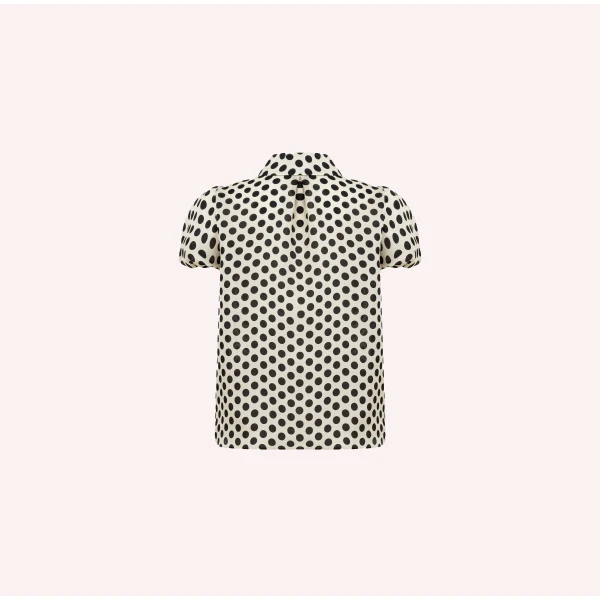 Dice Kayek Polka Dot Organza Puff Sleeve Shirt in Black and White Dots | Shirts | Coveti