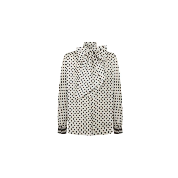 Dice Kayek Polka-Dot Silk Blouse with Bow Tie in Black and White Dots | Blouse | Coveti
