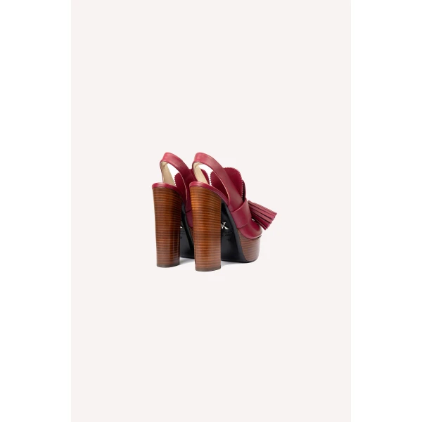 Dice Kayek Pompon Platform Heels in Bordeaux | Heels | Coveti
