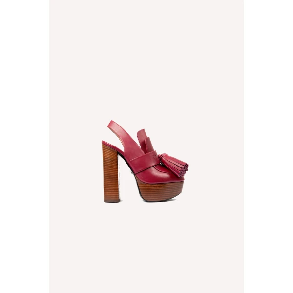 Dice Kayek Pompon Platform Heels in Bordeaux | Heels | Coveti