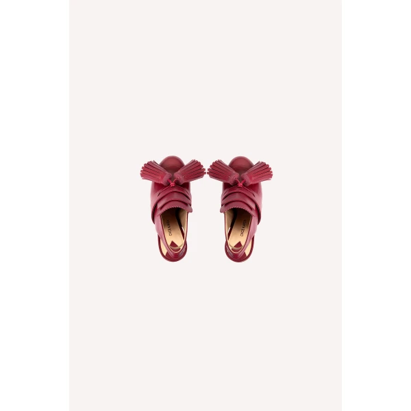 Dice Kayek Pompon Platform Heels in Bordeaux | Heels | Coveti