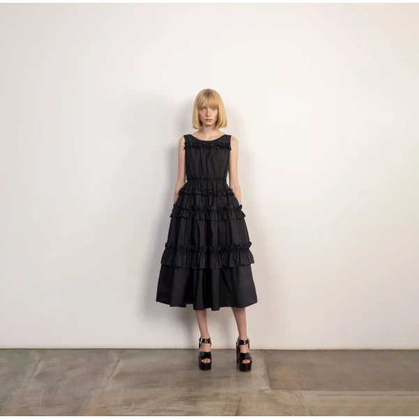 Dice Kayek Ruffled Tiered Midi Dress in Black | Midi Dresses | Coveti