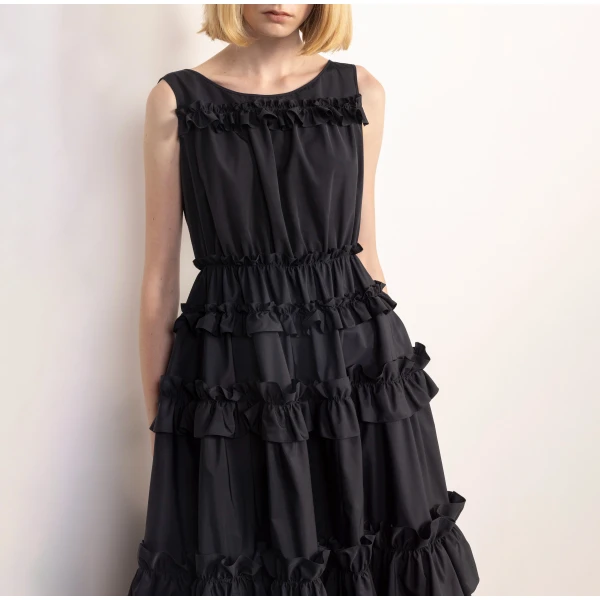 Dice Kayek Ruffled Tiered Midi Dress in Black | Midi Dresses | Coveti
