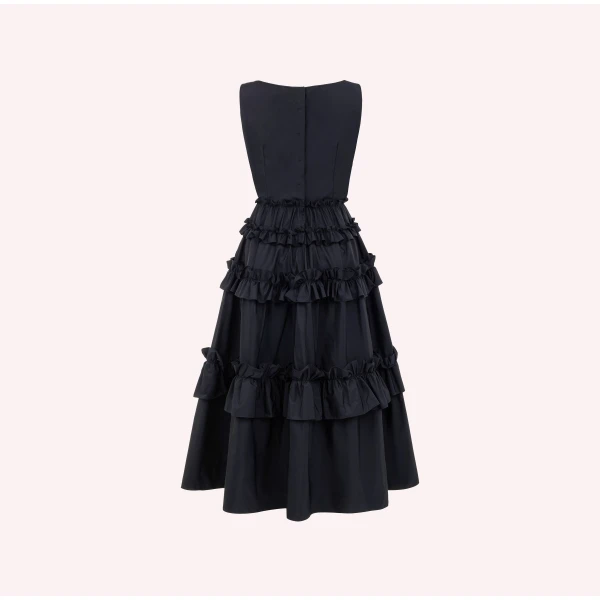 Dice Kayek Ruffled Tiered Midi Dress in Black | Midi Dresses | Coveti