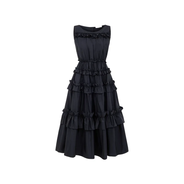 Dice Kayek Ruffled Tiered Midi Dress in Black | Midi Dresses | Coveti